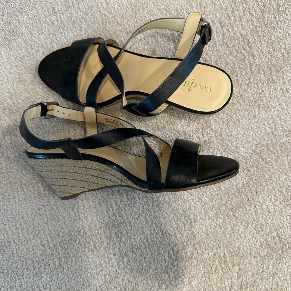 Cole Haan Black Strappy Wedge Sandals